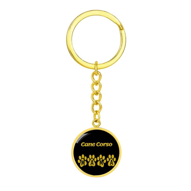 Cane Corso Mama Circle Keychain Stainless Steel or 18k Gold Dog Mom Pendant