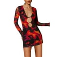 thumbnail image 2 of Biekopu Women Wrapped Dress, Long Sleeve Deep Neck Dye Print Casual Party Spring Summer Dress, 2 of 7