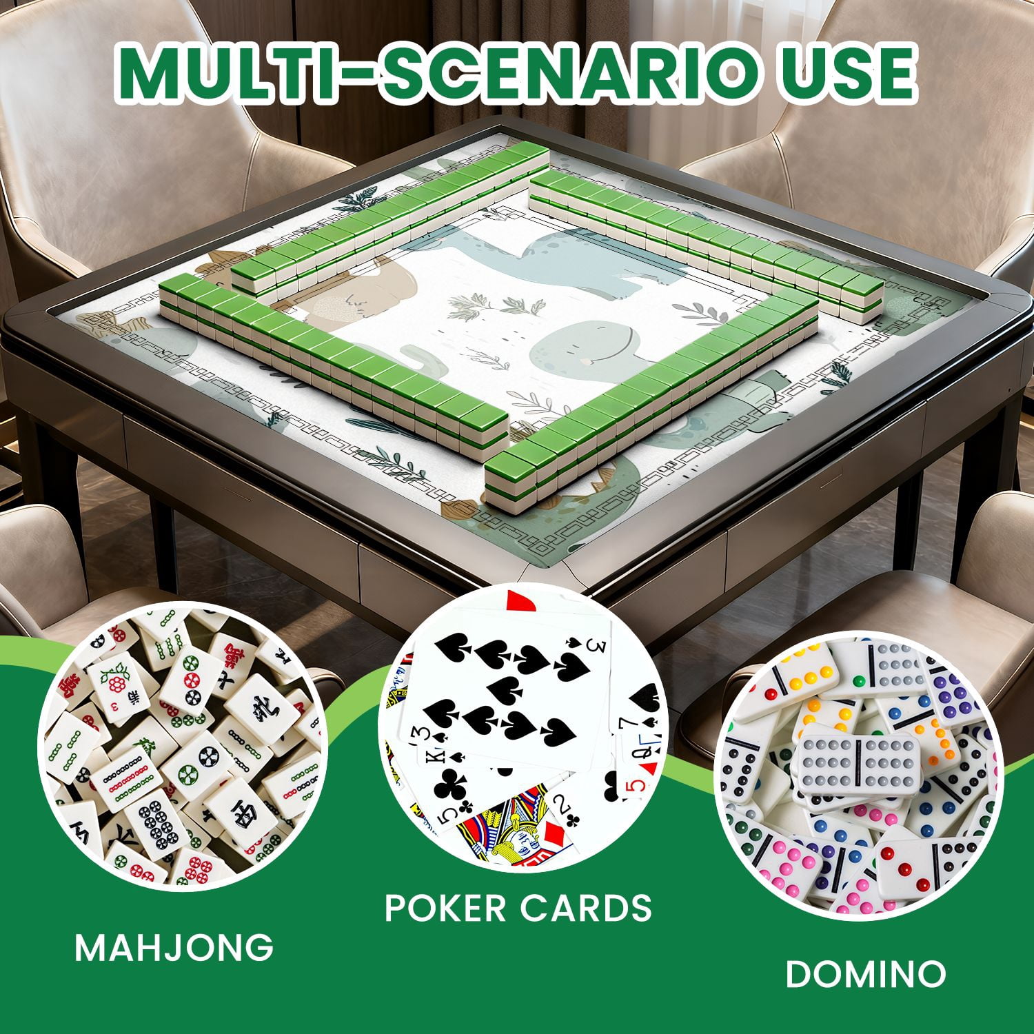 Mahjong Mat 31.5" x 31.5" Dinosaur seamless Sweet dino palm cactus Non-Slip Noise Reduction American Mahjong Tiles Table Cover for Dominoes Poker Card Board Games Gift