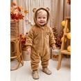 thumbnail image 4 of Cjfdfy Newborn Baby Boy Girl Halloween Animal Costume Clothes Brown Bear Long Sleeve Zip Up Hooded Romper Cute My First Halloween Fall Winter Costume 0-18M, 4 of 9