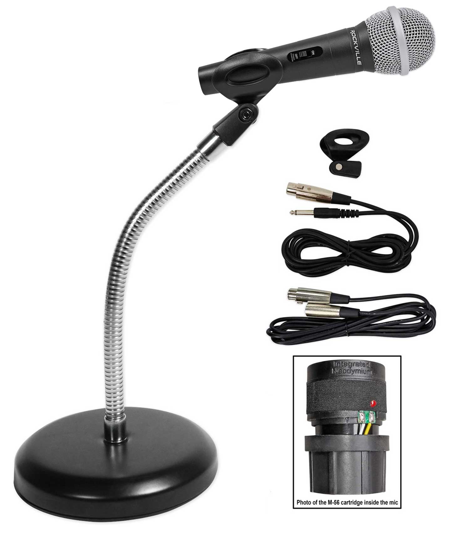 Rockville Dynamic Microphone+Mic Stand w/Gooseneck+Weighted Base+Cables