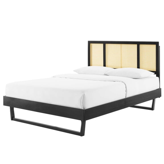 Platform Bed Frame, Full Size, Black, Wood, Mid Century Bedroom, Modern Contemporary HB35268
