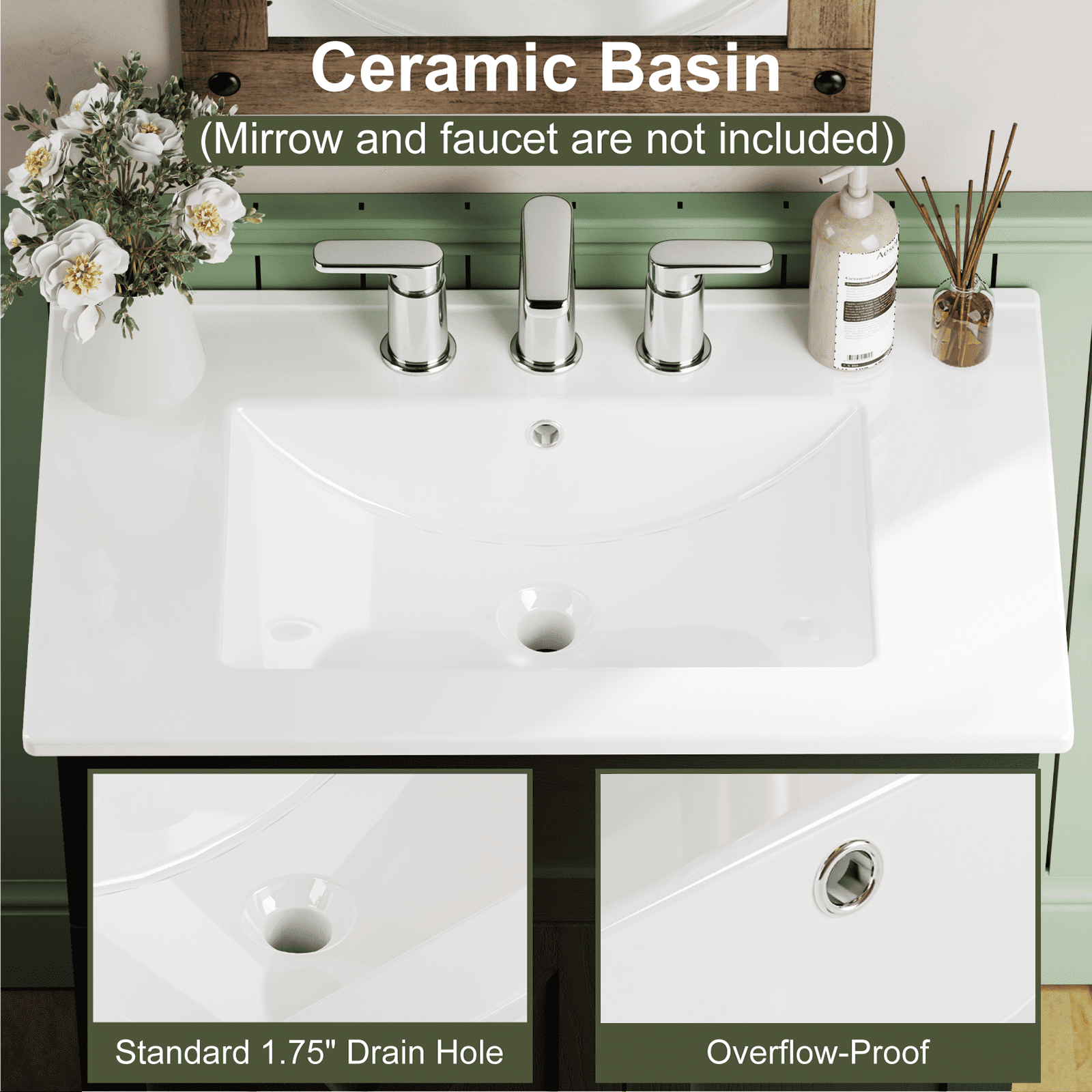 EVOKEDEN 30" Bathroom Vanity with Vintage Bathroom Cabinet Freestanding Bathroom Vanities with Metal Handle Black