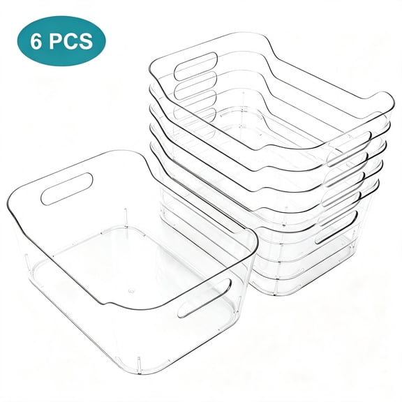 6 Pack Clear Plastic Storage Bins, TAIMASI Plastic Pantry Organizers and Storage Bins with Handle, Multi-Use Clear Storage Containers for Home, Kitchen, Cabinet, Fridge Organization