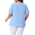 thumbnail image 4 of DARING DIVA Women's Plus Crew Neck Cotton Linen Blouse 4X Sky Blue, 4 of 6