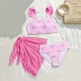 thumbnail image 4 of CAIVO Tween Girls 3 Piece Swimwear Sets Beach Square Neck Sleeveless Ruffle Tankini Top And Shorts With Cover Up Skirt Bow Print Kids Comfortable Bathing Suit, 4 of 8