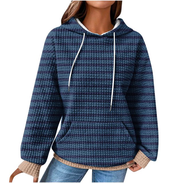 Yuyuzo Hoodies for Women Long Sleeve Casual Pullover Color Block Drawstring Sweatshirt with Pockets