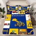 thumbnail image 2 of Homewish Excavator Truck Twin Sheet Sets,Construction Vehicles Twin Fitted Sheet,Yellow Blue Flat Sheet For Boys Teens,Breathable Home Decor,3-Piece, 2 of 7