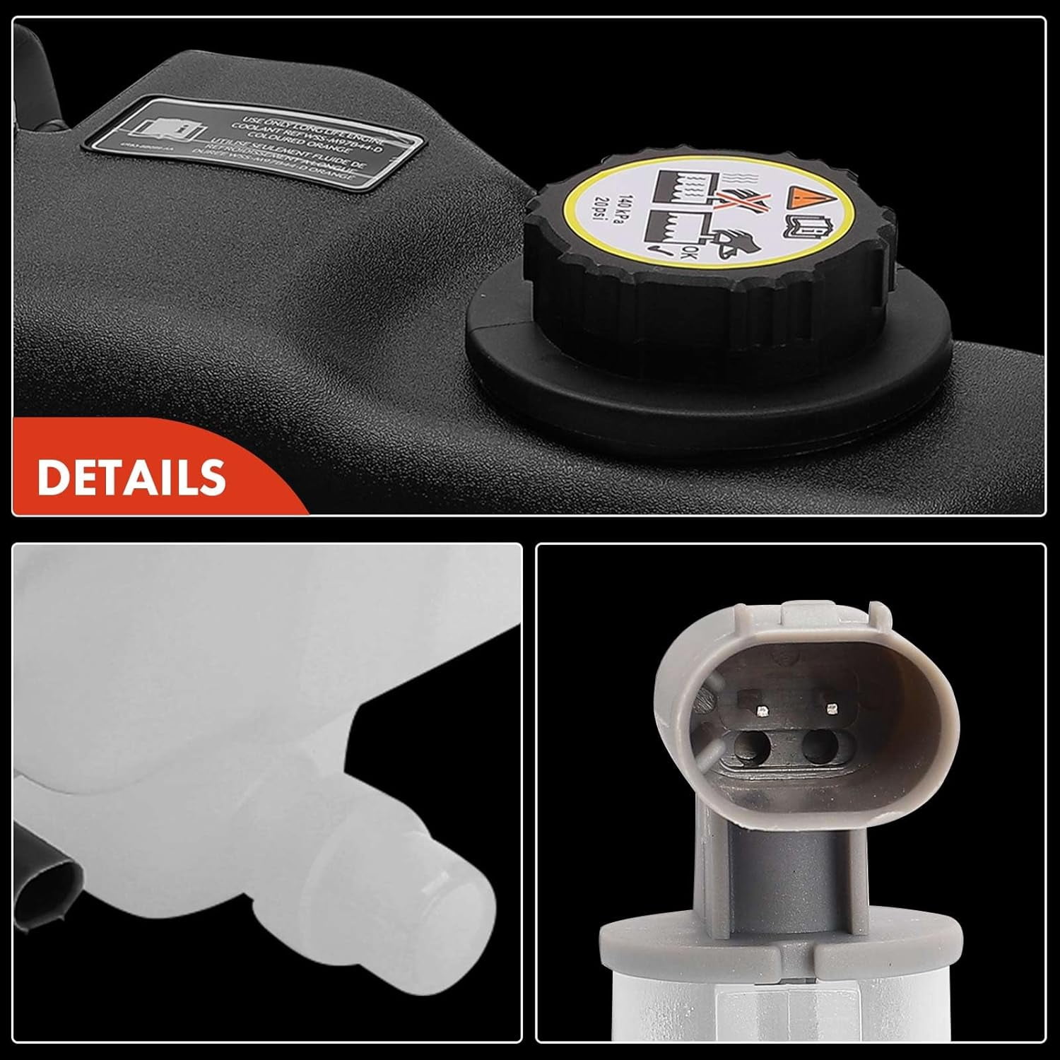 A-Premium Coolant Expansion Tank with Sensor and Cap Replacement for Jaguar S-Type 2000-2008 XJ8 XF XFR Vanden Plas Super V8