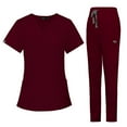thumbnail image 2 of MLQIDK Scrub Sets for Woman Plus Size Nurse Uniforms Stretchy V Neck Yoga Scrub Pants and Tops Scrub Joggers Medical Uniforms Uniformes De Enfermeras De Mujer Wine L, 2 of 5