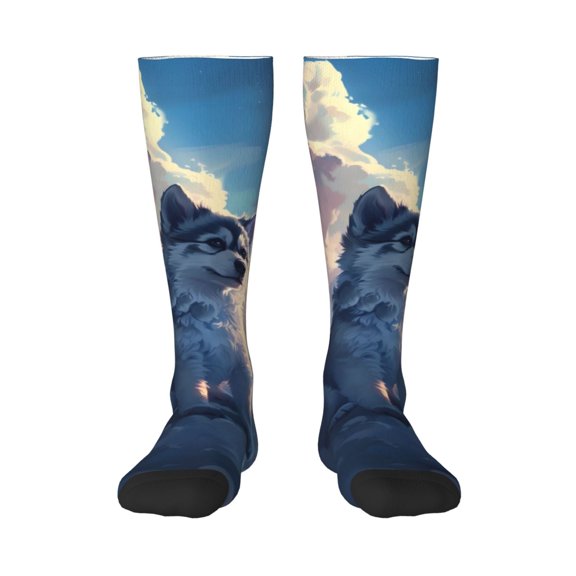 Vsdgher Cloud Wolf Print Thigh High Socks Extra Long Stretchy Sock Women Over Knee High Opaque Stocking Daily Wear