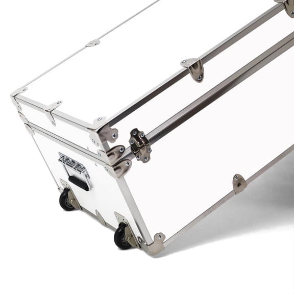 Large College Dorm Trunk with Wheels, Heavy-Duty Storage Chest for , Lockable Footlocker with 1000  Pound Capacity, 32x18x14 Inches, White