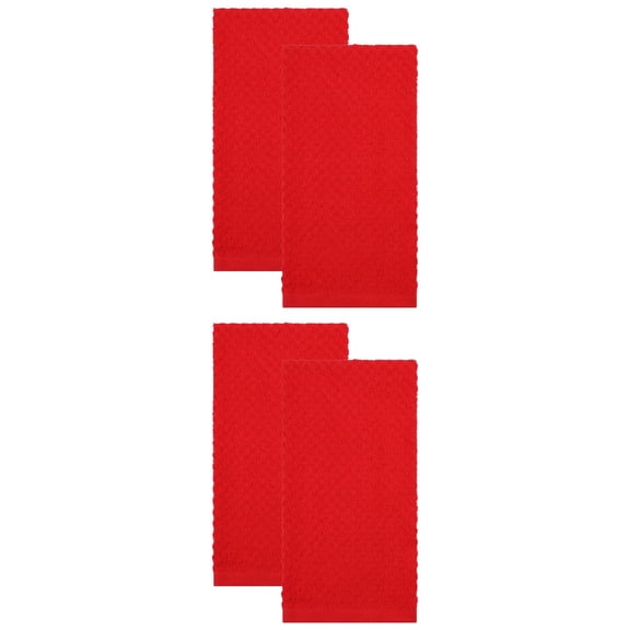 Unique Bargains 100% Pure Cotton Solid Soft Absorbent 4 Pack Kitchen Towels Red 25" x 15"