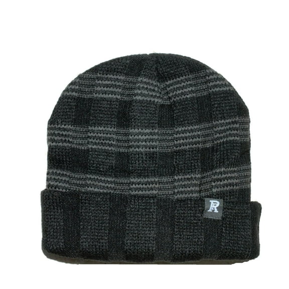 Unisex Soft Winter Beanie Plush Fur Lined Knit Striped Top-Solid Fold WN4596-5