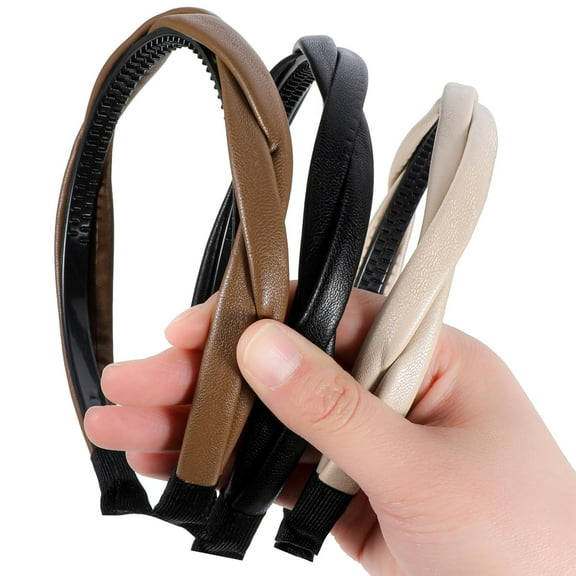3 PCS Non-slip Leather Headbands for Women, Twisted Headband for Women, Boho Braided Headband, Hair Accessories for Woman Girls