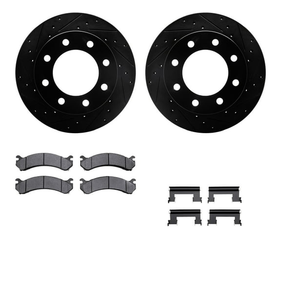 Dynamic Friction Company Front Brake Rotors-Drilled and Slotted-Black with 5000 Advanced Brake Pads includes Hardware 8512-48036