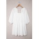 thumbnail image 4 of ABPHQTO Mini vestido de mujer blanco con cuello cuadrado y media manga alto bajo, 4 of 5