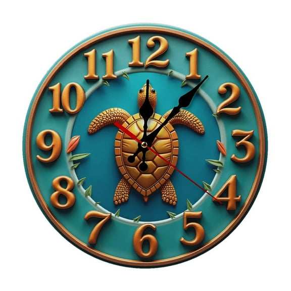Turtle Flowers Wall Clock 10 Inch Silent Non Ticking Round Clock Decoration for Living Room Kitchen Bedroom Bathroom Office Classroom