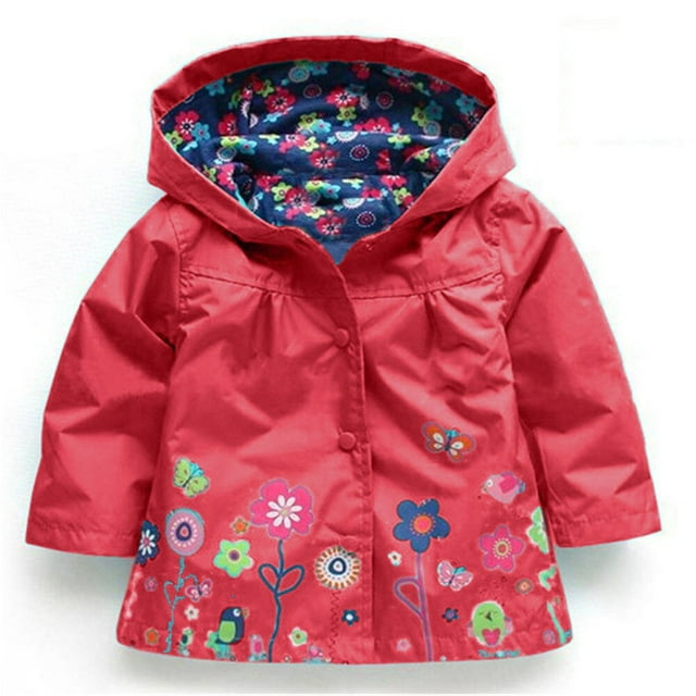 Imperméable Coupe-Vent à Capuche pour Enfants Filles avec Fleurs
