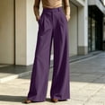 thumbnail image 2 of Miluxas Women's High Rise Wide Leg Trousers Pleated Front Business Casual Loose Straight Pants with Pockets Dress Pants for office Commute Wear Purple, 2 of 7
