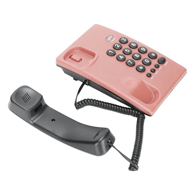Desktop Landline, Wearable Button Last Number Wired Telephone Pauseable Battery Free for Office for Home Red,,Blue,Orange,Rose Red