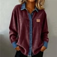 thumbnail image 2 of Breezora Women's Casual Corduroy Jacket with Denim Patchwork Button Down Design Long Sleeve Turndown Collar Distressed Look for Vintage Inspired Style M Size Wine, 2 of 6
