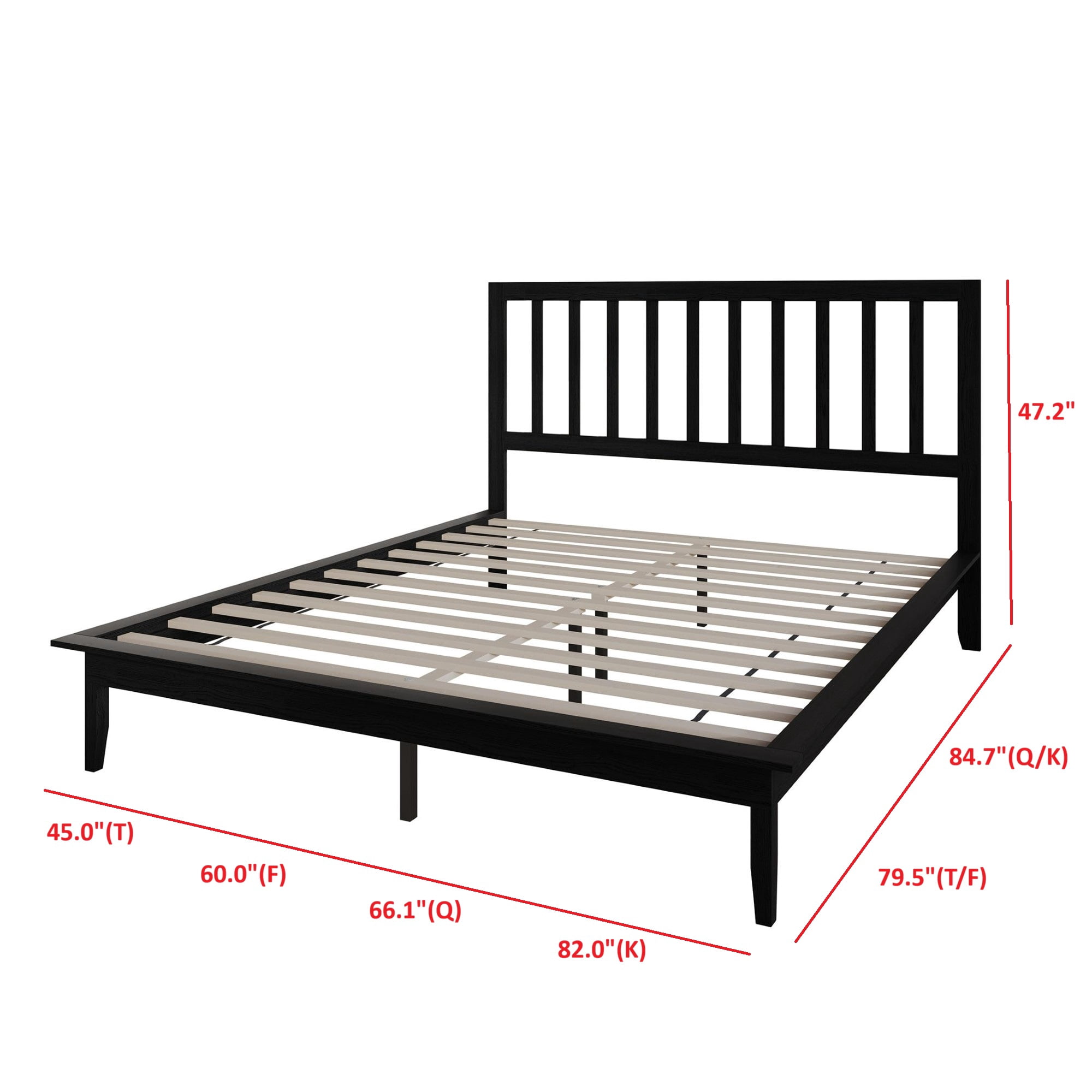 Home Design Lancaster Full Platform Bed Frame with Slatted Headboard, No box spring required, Black, Easy Assembly