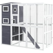 Large Gray Outdoor Cat House - 4-Tier Wooden Catio (76"L x 33"W x 70"H) with Waterproof Roof, 2 Platforms & Ramps - for Multiple Cats & Small Pets