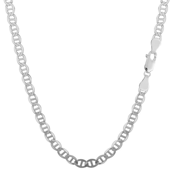 Sterling Silver Rhodium Plated Flat Mariner Chain Necklace, 3.5mm, 20"