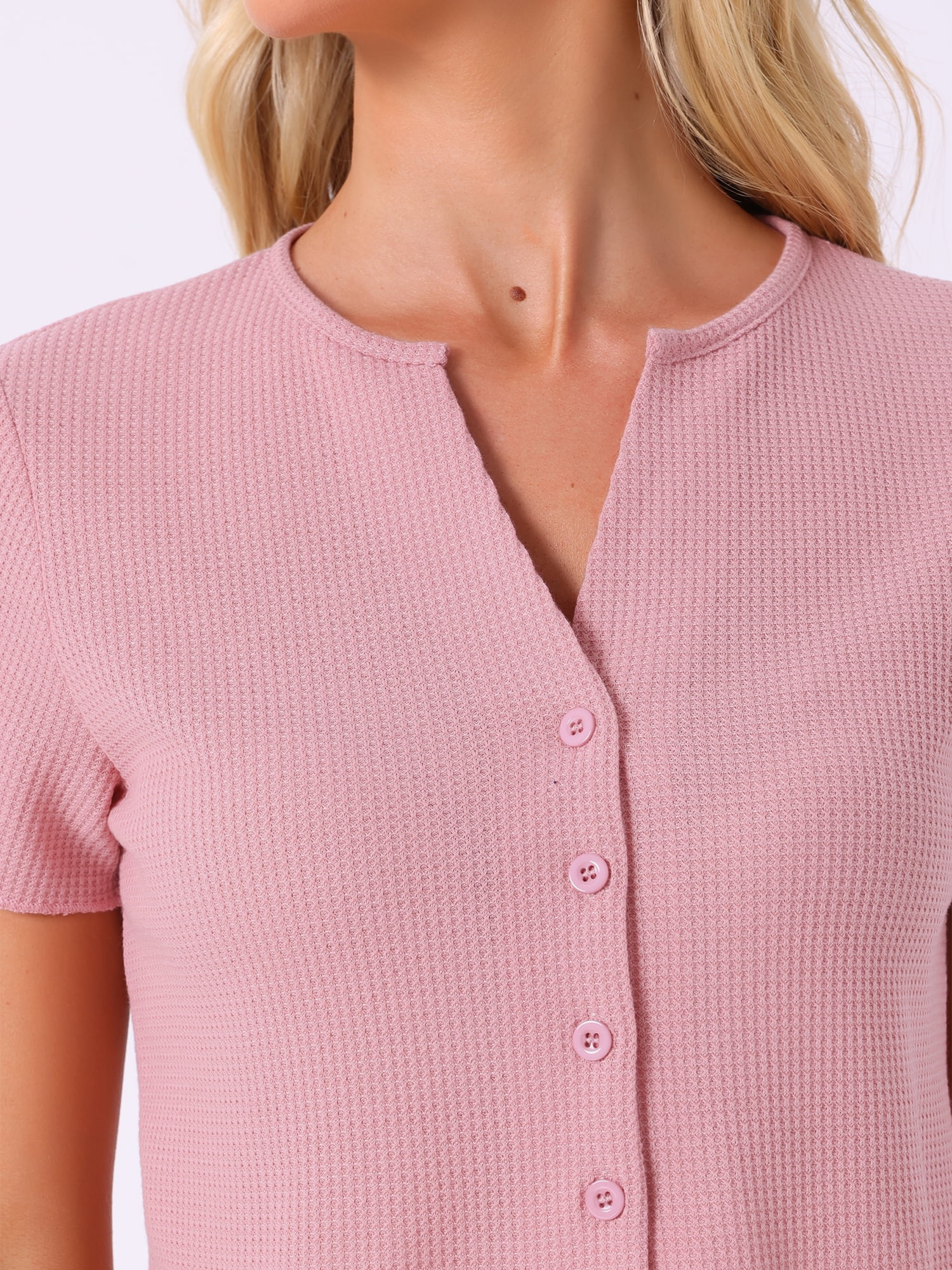 DARING DIVA Crop Topswith Waffle Knit Button Down Pajamas 2 Pieces L Pink