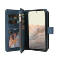 thumbnail image 5 of Zipper Wallet Case for Google Pixel 6 Pro, [15 Card Slots] [Zipper Pocket] Luxury PU Leather Flip Folio Cover with [Magnetic Clasp] [Wrist Hand Strap] [Kickstand] Skin-Feeling Shockproof Case,Blue, 5 of 10