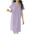thumbnail image 2 of Blmnix Womens Nightgowns Mumu Cotton Sleep Shirt V-Neck Short Sleeve Purple Comfy Sleep Dress, 2 of 7