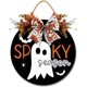 thumbnail image 1 of Letrero de puerta de fantasma de Halloween, letrero de temporada espeluznante para puerta de entrada, letrero colgante de fantasma de madera redondo, corona de Halloween, decoración para fiesta de par, 1 of 6