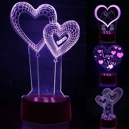 

Kaesi 7 Colors 3D LED Touch Night Light Table Lamp Home Decor Valentines Day Gift