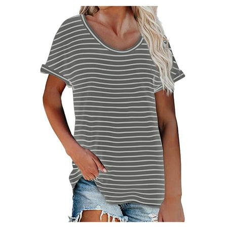 

Corset Tops for Women Floral Womens Summer Fasion Short Sleeve Round Neck Solid Color Casual T Shirt Tops Fashion Loose Graphic Tees for Women Gray XXL