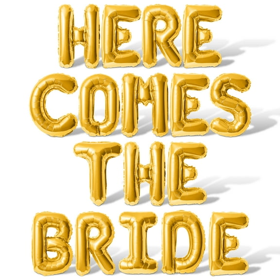 Letter Balloons - HERE COMES THE BRIDE 16" Inch Alphabet Letters Foil Mylar Balloon Bachelorette Party Banner (Gold)