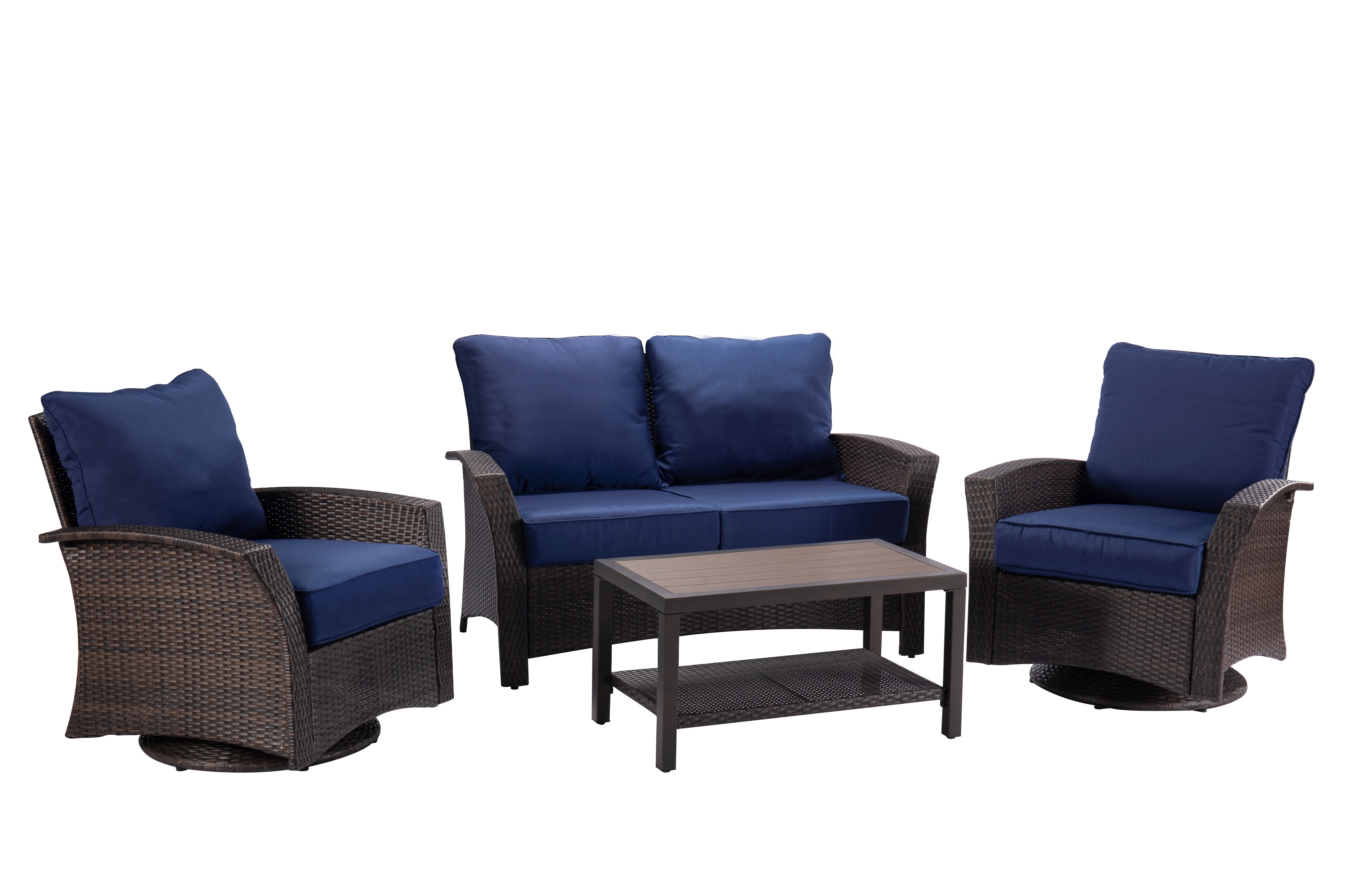 Williamsport 4pcs deep seating set Dark Blue with furniture cover, swivel chair