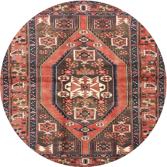 Ahgly Company Indoor Round Traditional Orange Salmon Pink Persian Area Rugs, 3' Round
