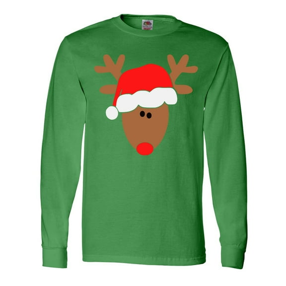 Inktastic Christmas Cute Reindeer in Santa Hat Long Sleeve T-Shirt