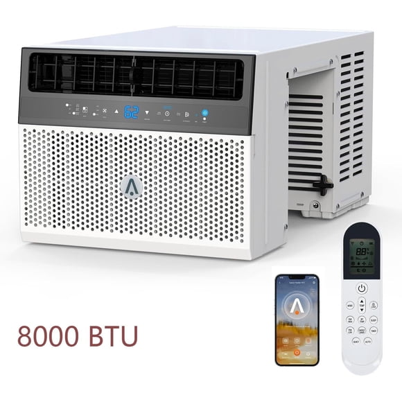 YUSAZENS 8000 BTU Over The Sill Window Air Conditioner Cools Up to 370 Sq Ft Remote App Control Compact Window AC Unit White Easy Installation