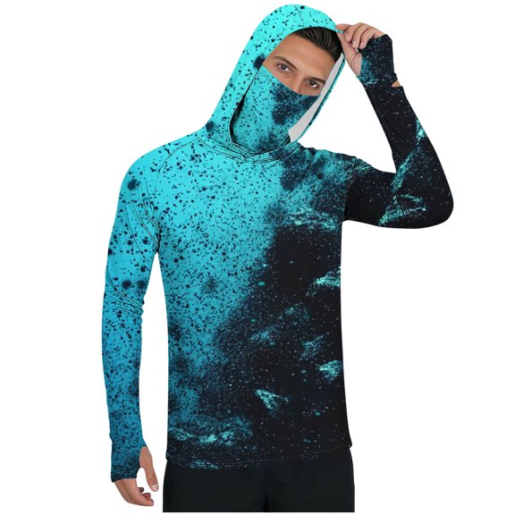Rvwovn Men's UPF 50 Hooded UV Protection Shirt with Mask, Camo Outdoor Fishing Sun Hoodie