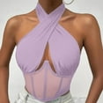thumbnail image 2 of DHFJKG Womens Halter Camisole Sexy Hollow Out Sleeveless Fishbone Corset Cropped Tank Top Mesh Sheer Nightclub Wear Comfortable Tops, 2 of 6