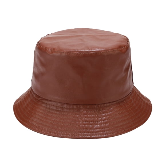 MANHUJI Beach Hats For Women Packable Light Plate Pu Leather Fisherman Hat Women'S Pure Color Simple Basin Hat Outdoor Versatile Sunshade Hat Ladies Sun Hat (Brown,One Size)