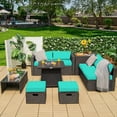 thumbnail image 2 of Costway 9PCS Patio Rattan Furniture Set Fire Pit Space-saving W/Cover Turquoise Cushion cover, 2 of 10