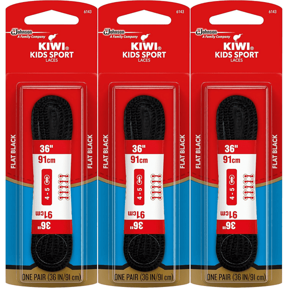 Kiwi Kids Sport Flat Black Shoelaces, 36 Inch, 3 Pack (3 Pairs) for Children’s Sneakers and Athletic Shoes