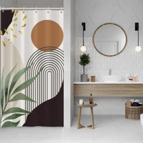 Black Leaves Shower Curtain Set with Hooks Minimalist Mountain Sunrise Shower Curtains for Bathroom Arch Lines Fabric Waterproof Shower Curtain 72x72inches