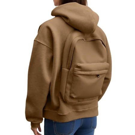 SONXAHE Women's Backpack-Pocket Hoodie Loose Street Walk Hooded Sweatshirt
