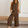 thumbnail image 6 of Sevevn Women's Summer 2 Piece Outfits Sleeveless Crop Top Capri Wide Leg Pants Jumpsuit Linen Lounge Beach Travel Sets, 6 of 7