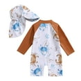thumbnail image 4 of JUMEYU Baby Swimsuit Boy with Hat Infant Baby Boys Swimsuit One Piece Long Sleeve Rash Guard Zipper Bathing Suit Swimwear with Sun Cap Beachwear 12 18 Months (Brown,12-18 Months), 4 of 7