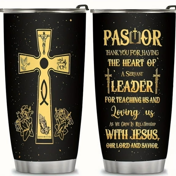 20oz Stainless Steel Insulated Coffee Mug with Lid & Straw - Double-Wall Tumbler for Hot & Cold Beverages, Pastor Appreciation Gift | Spiritual Theme Tumbler | Coffee Bar Accessories